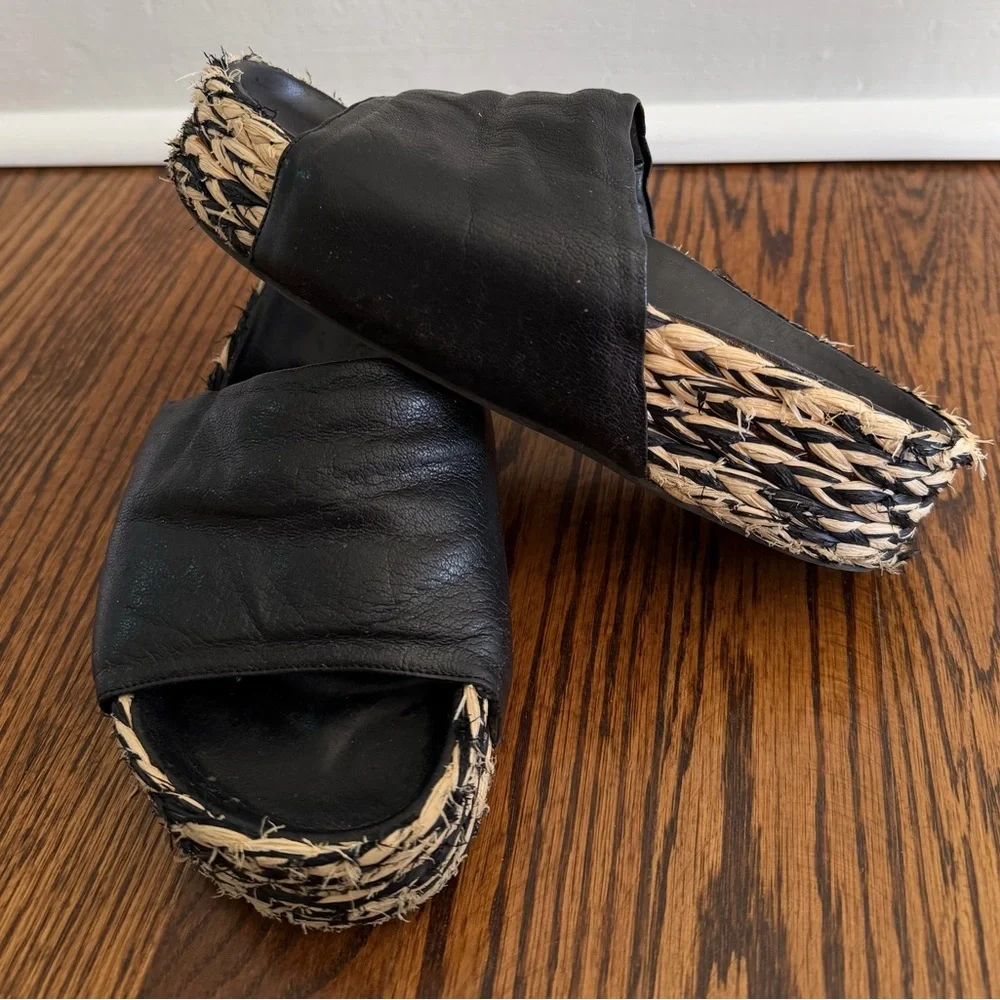 Simon Miller Black Leather Platform Wedges with Braided Tan Accent
